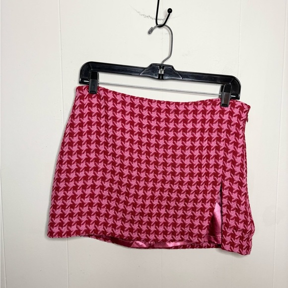AFRM Melody micro Mini Skirt Size M Pink and Red, Lined slit tweed - Picture 7 of 11